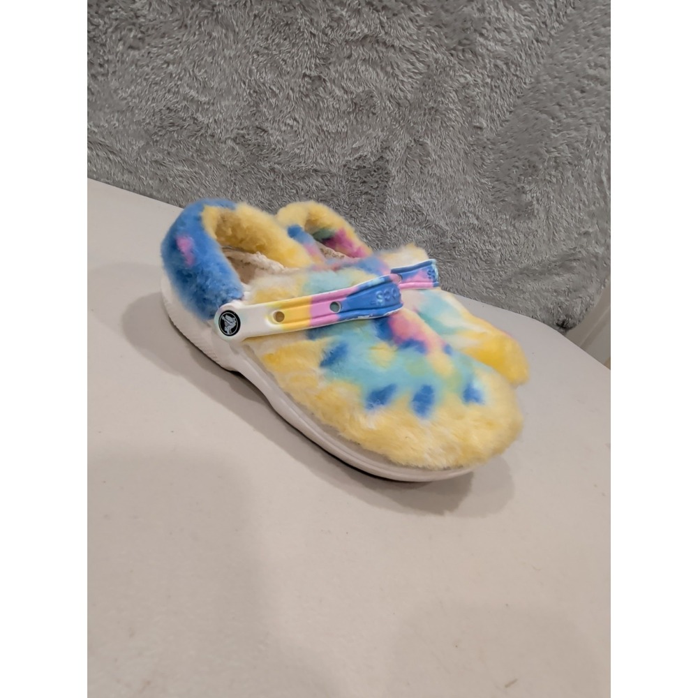 CROCS CLASSIC FUR SURE ADULT FAUX-FUR COLOR White-Multi. Size M 7_  W 9